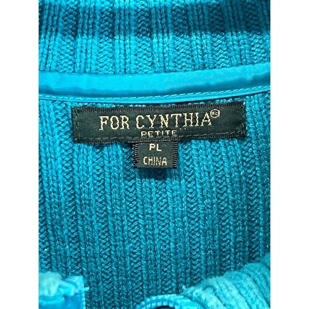 Vintage For Cynthia Petite Women's Teal Quilted Knit‎ Zip Sweater Jacket Size PL